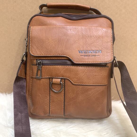 WEIXIER Brown Faux Leather North South Men's Unisex XBody Messenger w/Top Handle - Picture 15 of 16